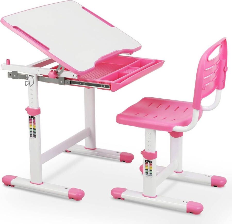 Your World Kinderbureaustoel in hoogte verstelbaar kindertafelstoelset met kantelbaar tafelblad bureau kinderen meisjes en jongens jeugdbureau met lade roze