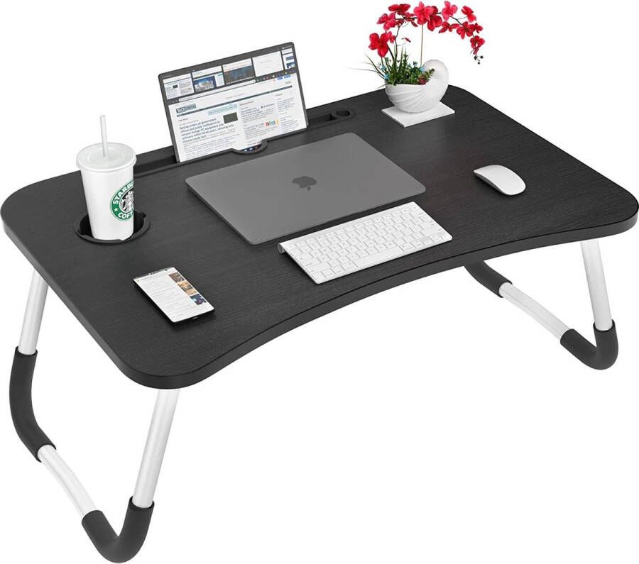 Your World Laptopbedtafel opvouwbaar draagbaar met drankgleuf notebookstandaard ontbijtdienblad boekhouder voor bank bed terras balkon tuin zwart