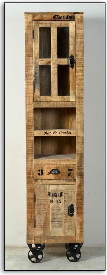 SIT Vitrinekast Rustiek 2-deurs in factory-design hoogte 190 cm shabby chic vintage