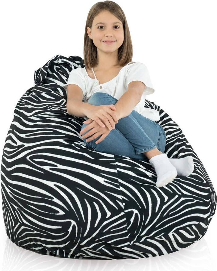 YourWorld Italpouf Premium Zitzak XL Voor kinderen en volwassenen: Grote Gezellige & Comfortabele Woonkamer Zitzak met Vullin Extra binnenhoes Mag in de wasmachine Gecertificeerd Zebra