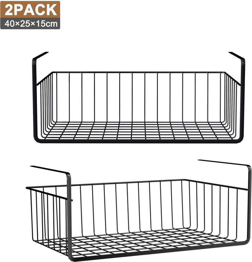 YRHome 2 stuks opbergmanden hangmand metaal organizer om op te hangen kastmanden opslag zwart voor keuken kantoor kast