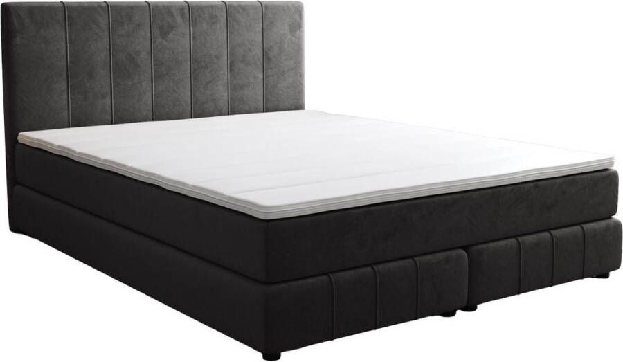 Vente-unique Complete set met boxspring en hoofdbord + bedbodem + matras + topmatras 180 x 200 cm Fluweel Donkergrijs HIDA van YSMÉE L 207 cm x H 98 cm x D 185 cm