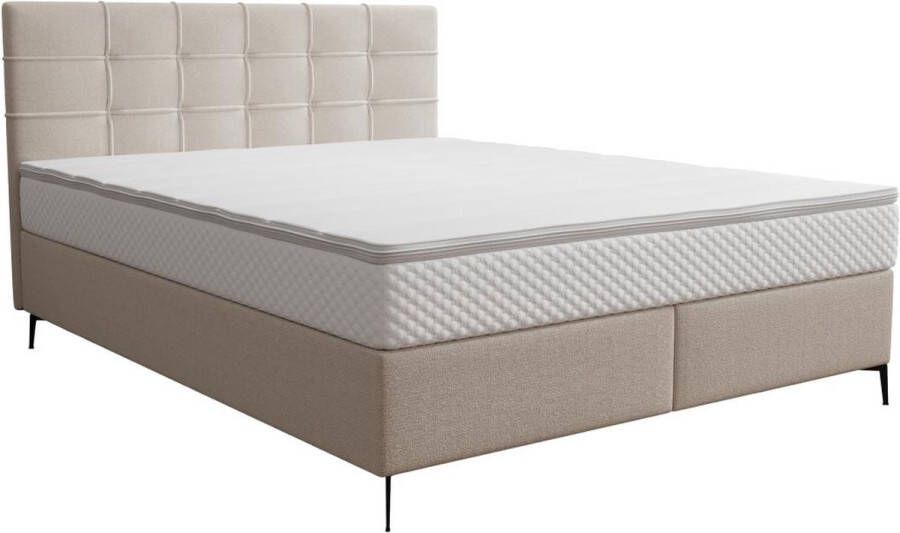 Vente-unique Complete set met boxspring en gecapitonneerd hoofdbord + bedbodem + matras + topmatras 180 x 200 cm Stof Beige INAO van YSMÉE L 207 cm x H 105 cm x D 185 cm