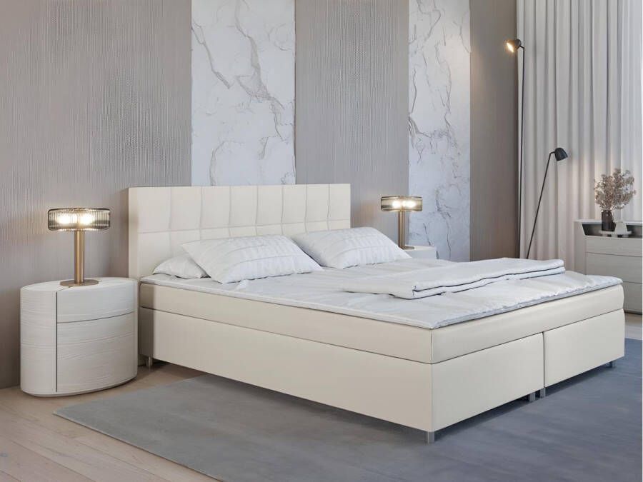 Ysmée Set boxspring en matras met hoofdeinde + lattenbodem + matras + dekmatras SIERO van YSMÉE 160 x 200 cm stof ivoor L 208 cm x H 110 cm x D 160 cm
