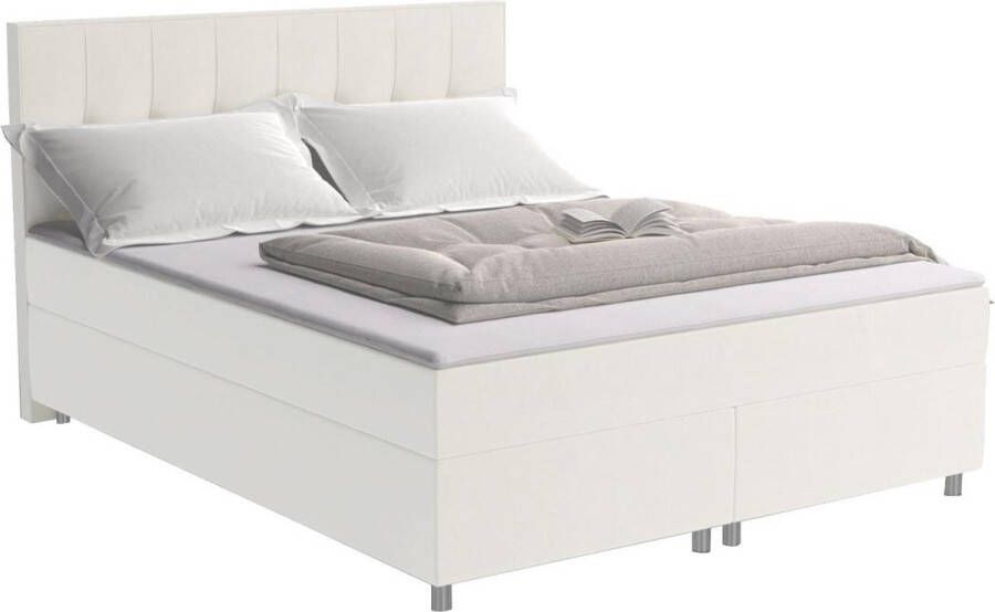 Ysmée Set boxspring en matras met hoofdeinde + lattenbodem + matras + dekmatras SIERO van DREAMEA 160 x 200 cm stof ivoor L 208 cm x H 110 cm x D 160 cm