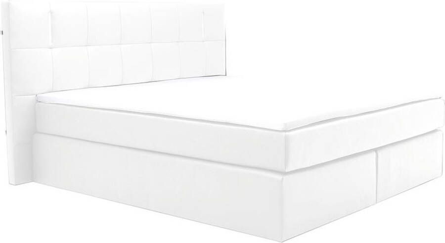 Vente-unique Set boxspring en matras met hoofdeinde met Leds + lattenbodem + matras + dekmatras BILBAO van YSMÉE 160x200cm kunstleer Wit L 210 cm x H 118 cm x D 190 cm - Foto 2