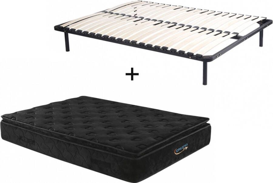 Ysmée Set lattenbodem + matras met pocketveren BLACK DREAM van DREAMEA PLAY 140 x 190 cm L 190 cm x H 28 cm x D 140 cm