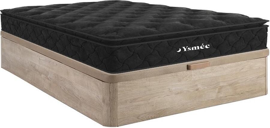 Vente-unique Set 160 x 200 cm bedbodem met opbergruimte licht naturel + matras met pocketveren met ingebouwd dekmatras van 28 cm dik BLACK DREAM van YSMÉE L 200 cm x H 30 cm x D 160 cm