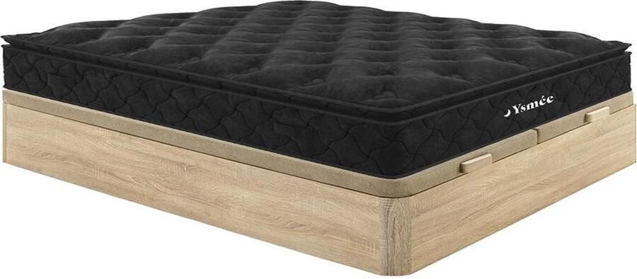 Vente-unique Set 180 x 200 cm bedbodem met opbergruimte licht naturel + matras met pocketveren met ingebouwd dekmatras van 28 cm dik BLACK DREAM van YSMÉE L 200 cm x H 30 cm x D 180 cm