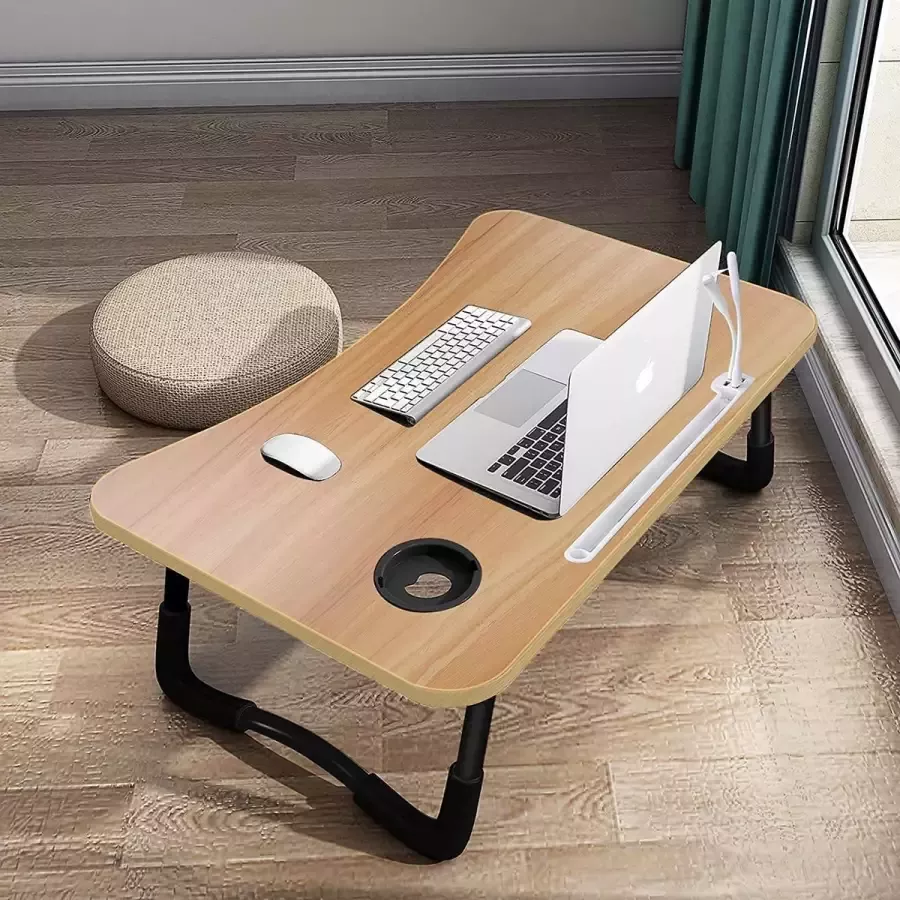 YSR Opklapbare Bedtafel Laptopstandaard Bed Met 4 USB-Poorten Lade Sleuf Voor Kopje Pad Geschikt Voor Bed Bank +Vloer (60 x 40 cm Houtkleur)