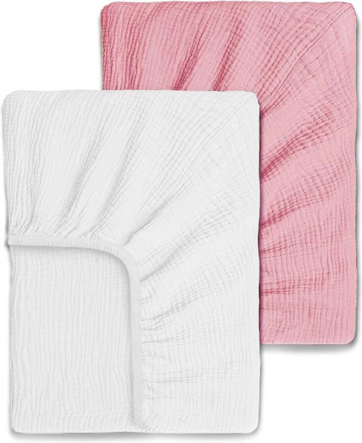 Yunioo hoeslaken 70x140 voor peuterbed │ hoeslaken ledikant │ hoeslaken baby │ 100% organisch GOTS gecertificeerd katoen │ Ultrazacht Ademend Strijkvrij │ Steun een goed doel │ 2-pak │ Roze-Wit
