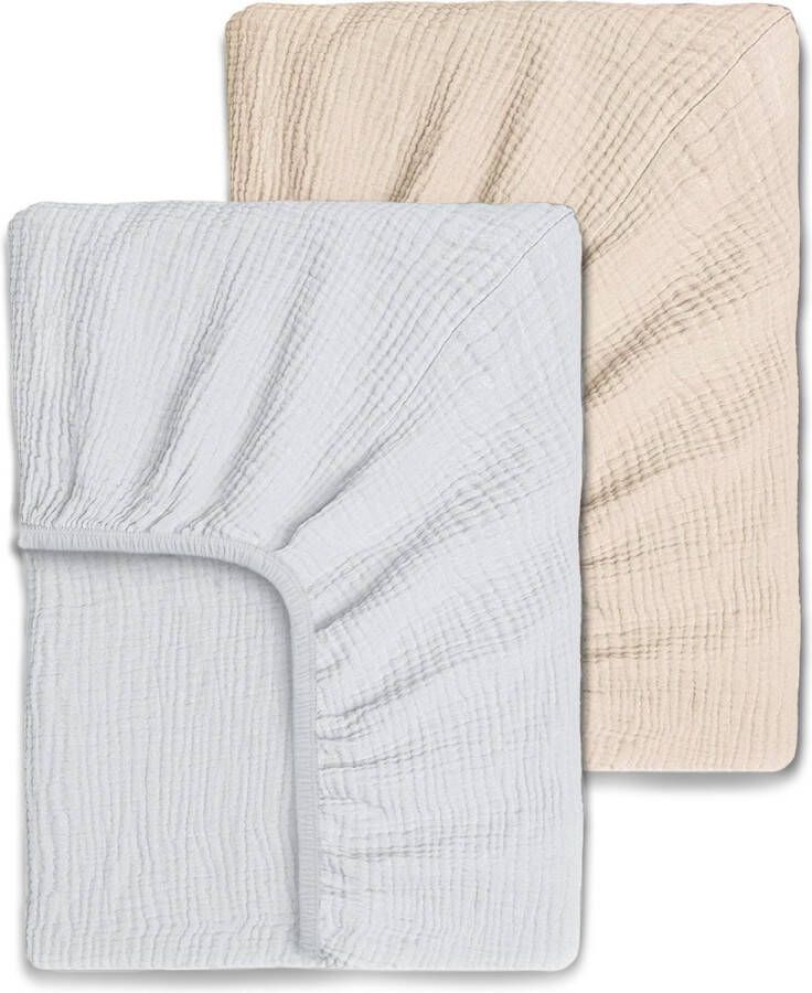 Yunioo hoeslaken 70x140 voor peuterbed │ hoeslaken ledikant │ hoeslaken baby │ 100% organisch GOTS gecertificeerd katoen │ Ultrazacht Ademend Strijkvrij │ Steun een goed doel │ 2-pak │ Zand-Blauw