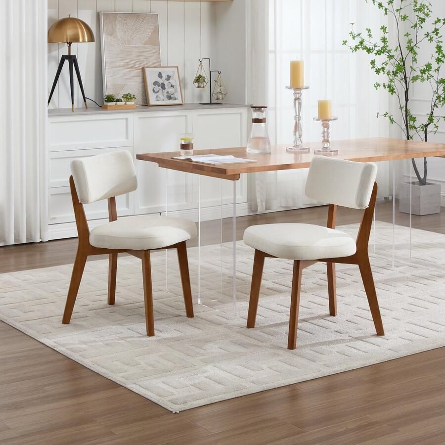 YYchan eetkamerstoelen eetkamer stoelen Set van 2 Massief hout -eetkamerstoelen met houten pote Beige