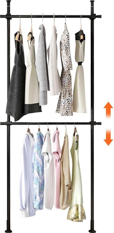 YYchan Telescopisch Kledingrek Dubbel -kledingstang zonder boren Garderoberek Metaal zonder boren -2 Stangen Verstelbaar B(80-120 cm) x H(110-290 cm) Zwart