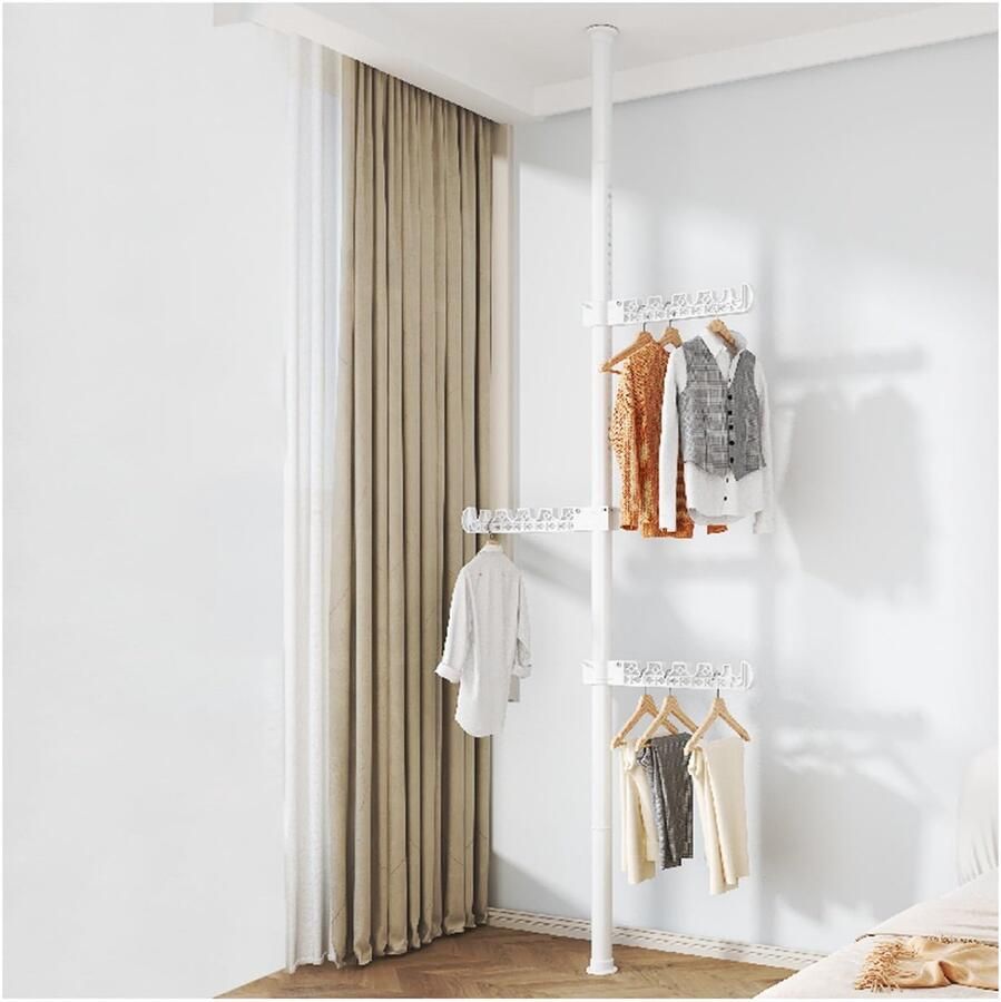 YYchan Telescopisch Kledingrek- in hoogte verstelbaar Garderoberek Metaal WIT