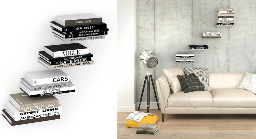 YZS Set van 4 zwevende boekenplanken onzichtbare boekenkast