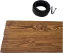 Zaagfabriek houten vuren wandplank- keukenplank- boekenplank twee zwarte kunstleren vegan plankdragers 4 cm dikte behandeling woca diamond carbon black 118 x 19 5 x2 cm - Thumbnail 2
