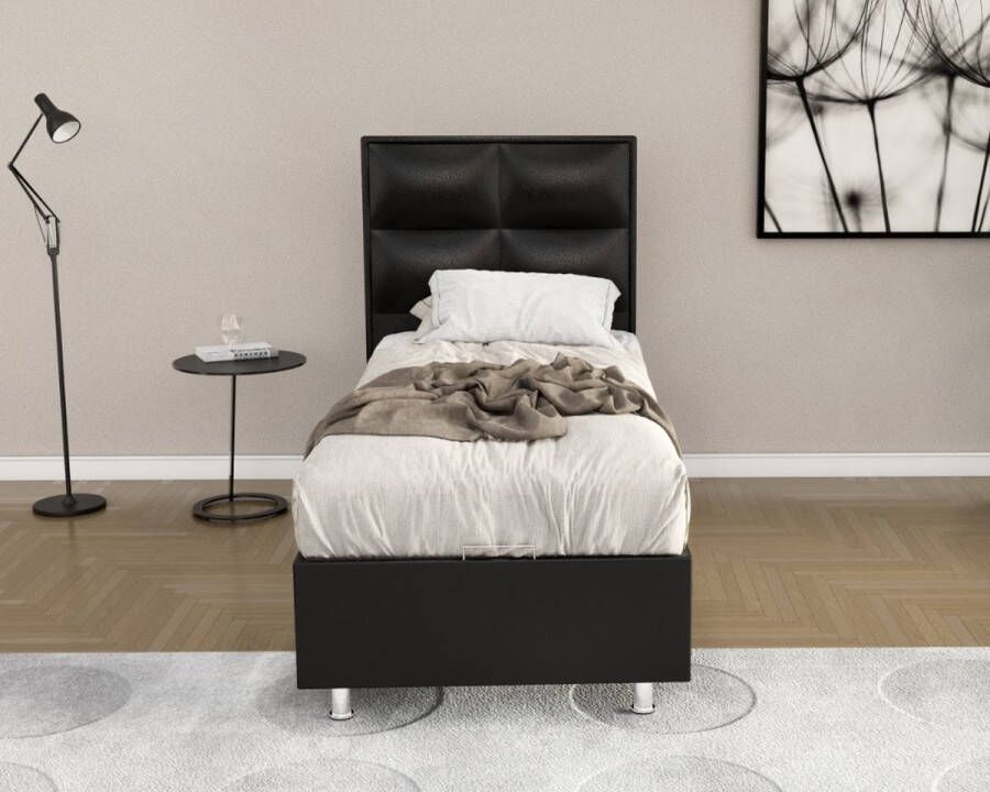 Zaanse Bedden 1persoons Boxspring met opbergruimte – Compleet 1persoons Boxspring 90x200 inclusief Koudschuim HR45 matras zwart - Foto 2