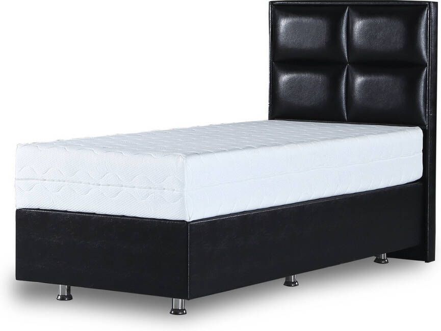 Zaanse Bedden 1persoons Boxspring met opbergruimte – Compleet 1persoons Boxspring 90x200 inclusief Pocketvering matras zwart