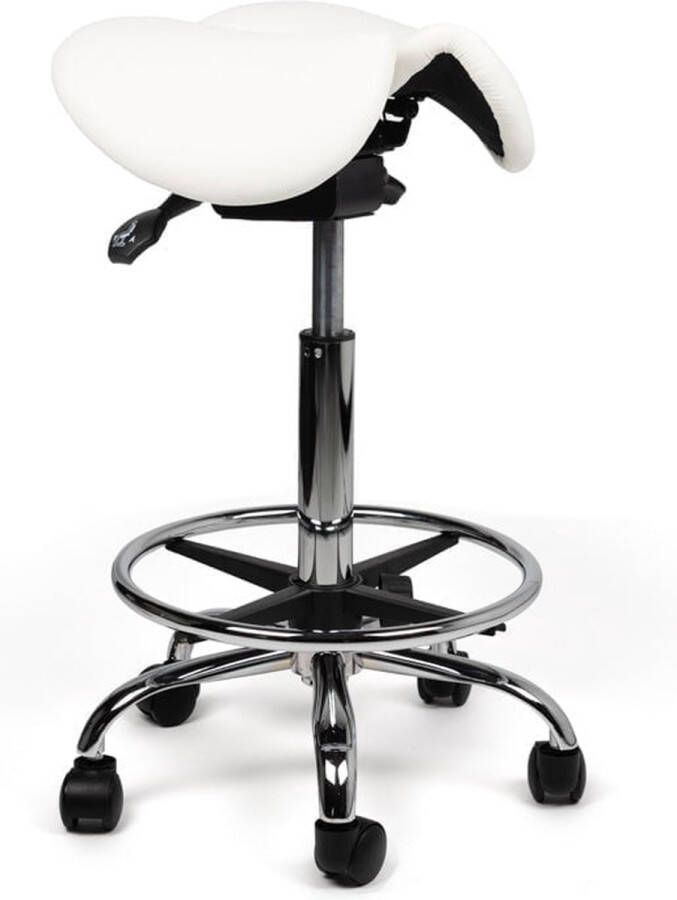 Zadelkruk Nederland Split-zit Zadelkruk Wit Standaard met Voetring Zithoogte 50 68cm kruk op wielen krukje werkkruk zadelkruk bureaukruk kapperskruk verstelbaar draaikruk tabouret zadelkruk met rugleuning tot 160kg