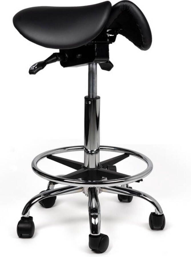 Zadelkruk Nederland Split-zit Zadelkruk Zwart Standaard met Voetring Zithoogte 50 68cm kruk op wielen krukje werkkruk zadelkruk bureaukruk kapperskruk verstelbaar draaikruk tabouret zadelkruk met rugleuning tot 160kg