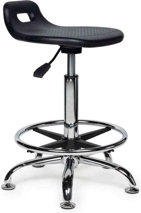 Zadelkruk Nederland Stahulp Zwart Standaard met Voetring Zithoogte 50 68cm kruk op wielen krukje werkkruk zadelkruk bureaukruk kapperskruk verstelbaar draaikruk tabouret zadelkruk met rugleuning tot 160kg