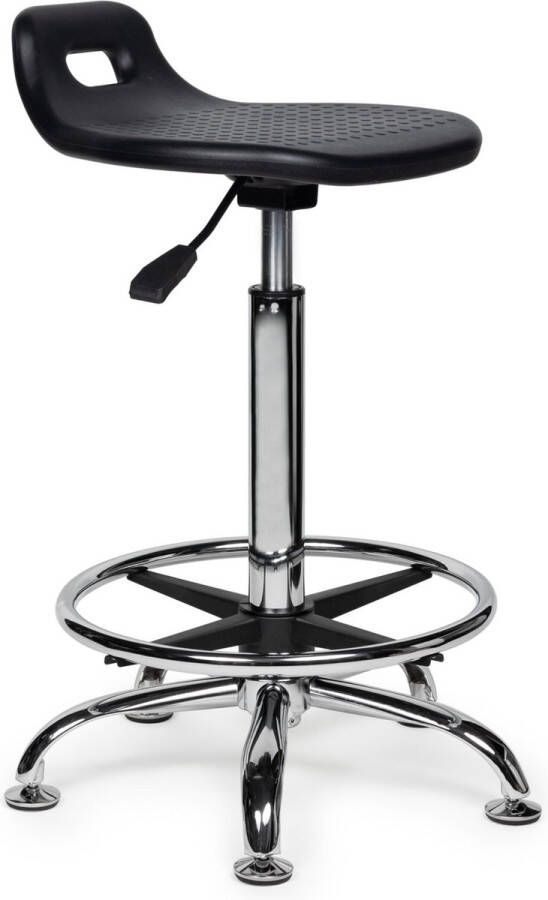 Zadelkruk Nederland Stahulp Zwart Hoog met Voetring Zithoogte 70 84cm kruk op wielen krukje werkkruk zadelkruk bureaukruk kapperskruk verstelbaar draaikruk tabouret zadelkruk met rugleuning tot 160kg