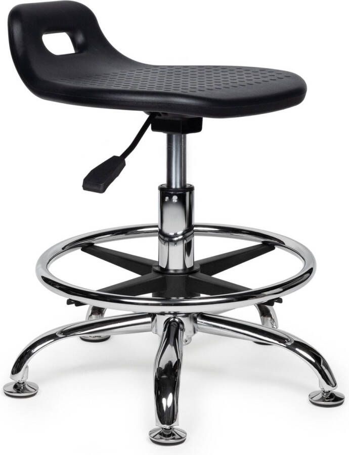 Zadelkruk Nederland Stahulp Zwart Laag met Voetring Zithoogte 40 58cm kruk op wielen krukje werkkruk zadelkruk bureaukruk kapperskruk verstelbaar draaikruk tabouret zadelkruk met rugleuning tot 160kg