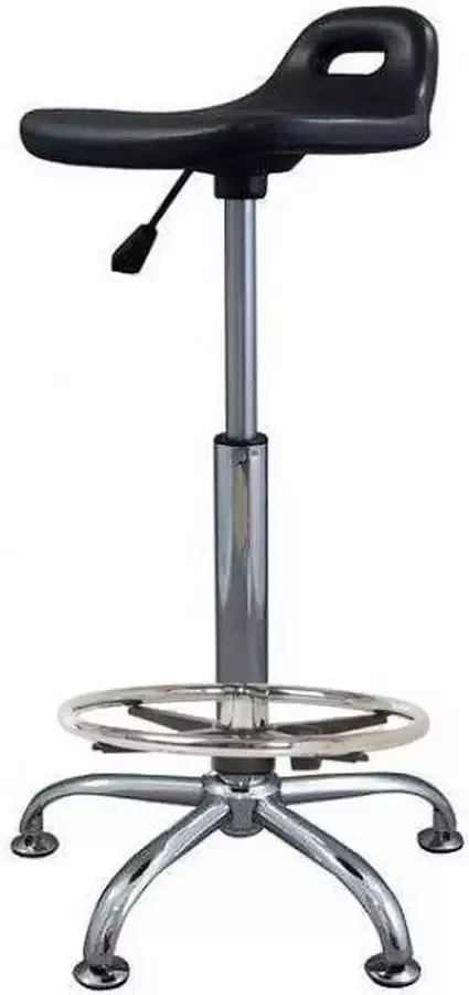 Zadelkruk Nederland Stahulp Zwart Standaard met Voetring Zithoogte 50 68cm kruk op wielen krukje werkkruk zadelkruk bureaukruk kapperskruk verstelbaar draaikruk tabouret zadelkruk met rugleuning tot 160kg - Foto 3