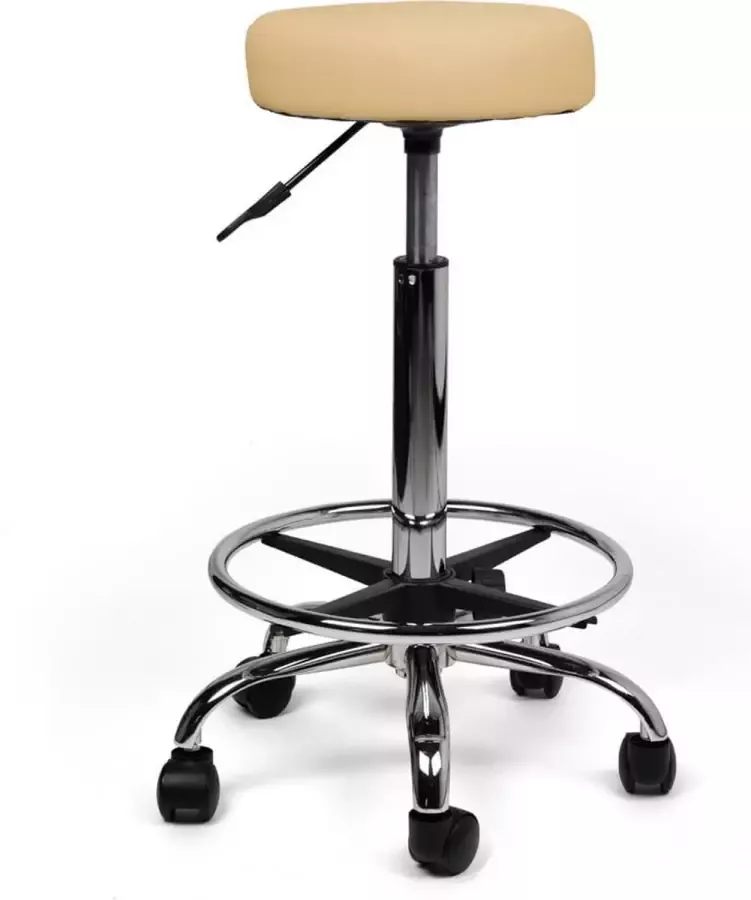 Zadelkruk Nederland Tabouret Beige Hoog met Voetring Zithoogte 70 84cm kruk op wielen krukje werkkruk zadelkruk bureaukruk kapperskruk verstelbaar draaikruk tabouret zadelkruk met rugleuning tot 160kg