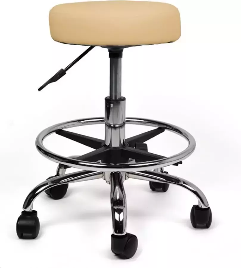 Zadelkruk Nederland Tabouret Beige Laag met Voetring Zithoogte 40 58cm kruk op wielen krukje werkkruk zadelkruk bureaukruk kapperskruk verstelbaar draaikruk tabouret zadelkruk met rugleuning tot 160kg