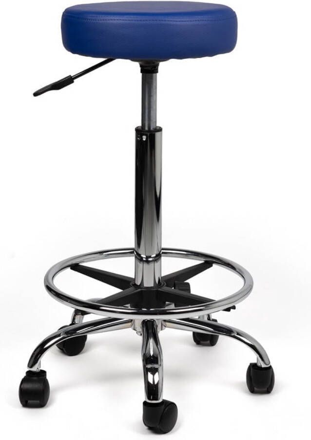 D'Romerio Ergonomische Tabouret met Verstelbare Hoogte – Zithoogte 70 84cm Comfortabele Werkkruk met Wieltjes – 360° Draaibaar – Blauw – Ideaal voor Salon Praktijk & Thuisgebruik Met voetsteun - Foto 2