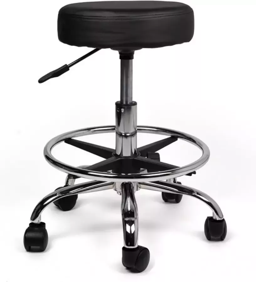 Zadelkruk Nederland Tabouret Zwart Laag met Voetring Zithoogte 40 58cm kruk op wielen krukjes werkkruk zadelkruk bureaukruk kapperskruk verstelbaar draaikruk tabouret zadelkruk met rugleuning tot 160kg - Foto 2