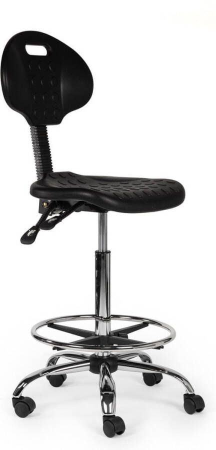 Zadelkruk Nederland Werkplaatsstoel Zwart Hoog met Voetring Zithoogte 70 84cm kruk op wielen krukje werkkruk zadelkruk bureaukruk kapperskruk verstelbaar draaikruk tabouret zadelkruk met rugleuning tot 160kg - Foto 2