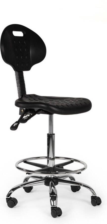 Zadelkruk Nederland Werkplaatsstoel Zwart Standaard met Voetring Zithoogte 50 68cm kruk op wielen krukje werkkruk zadelkruk bureaukruk kapperskruk verstelbaar draaikruk tabouret zadelkruk met rugleuning tot 160kg