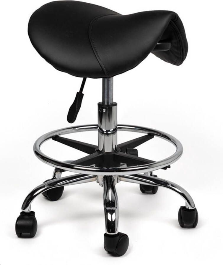 Zadelkruk Nederland Zadelkruk Antaris Zwart Laag met Voetring Zithoogte 40 58cm zadelkruk op wielen kruk op wielen krukjes werkkruk zadelkruk bureaukruk kapperskruk verstelbaar draaikruk tabouret zadelkruk met rugleuning tot 160kg - Foto 2