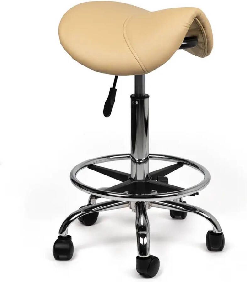 Zadelkruk Nederland Zadelkruk Kalista Standaard Beige met Voetring Zithoogte 50 68cm kruk op wielen krukje werkkruk zadelkruk bureaukruk kapperskruk verstelbaar draaikruk tabouret zadelkruk met rugleuning tot 160kg