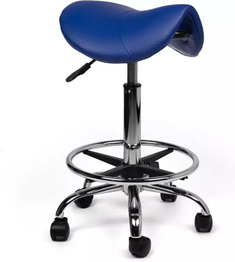 Zadelkruk Nederland Zadelkruk Kalista Standaard Blauw met Voetring Zithoogte 50 68cm kruk op wielen krukje werkkruk zadelkruk bureaukruk kapperskruk verstelbaar draaikruk tabouret zadelkruk met rugleuning tot 160kg