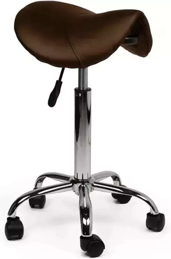 D'Romerio Zadelkruk Kalista Standaard Bruin Zithoogte 50 68cm kruk op wielen krukje werkkruk zadelkruk bureaukruk kapperskruk verstelbaar draaikruk tabouret zadelkruk met rugleuning tot 160kg - Foto 2