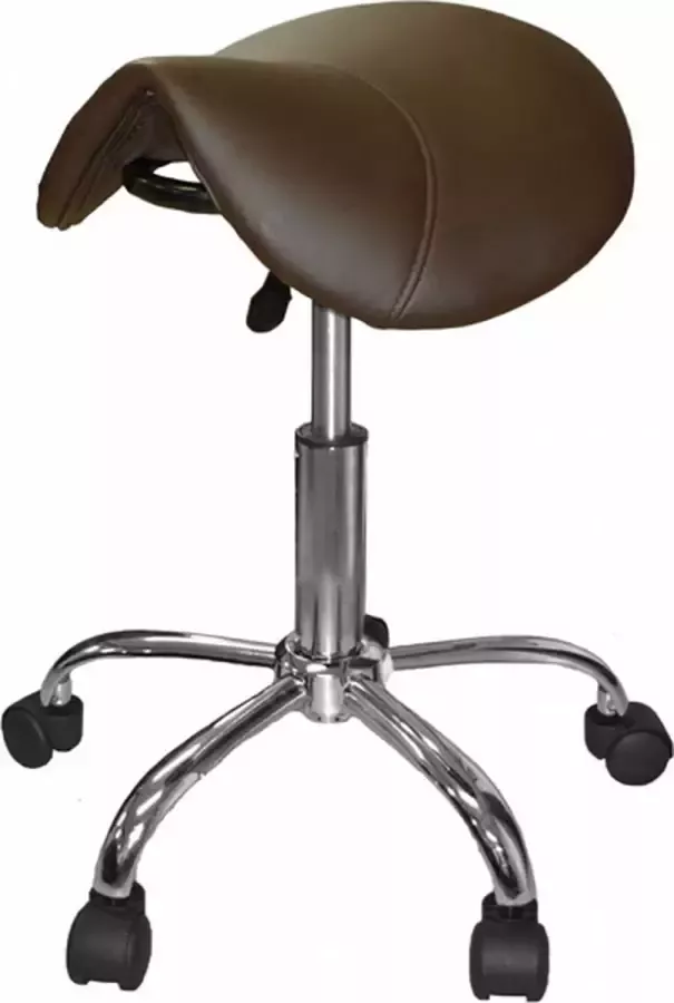 D'Romerio Zadelkruk Kalista Standaard Bruin Zithoogte 50 68cm kruk op wielen krukje werkkruk zadelkruk bureaukruk kapperskruk verstelbaar draaikruk tabouret zadelkruk met rugleuning tot 160kg