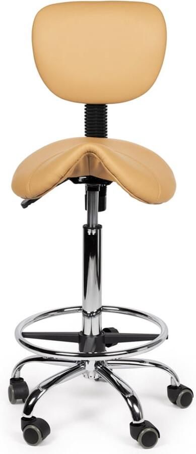 Zadelkruk Nederland Zadelkruk Rugleuning Hoog Beige met Voetring Zithoogte 70 84cm kruk op wielen krukje werkkruk zadelkruk bureaukruk kapperskruk verstelbaar draaikruk tabouret zadelkruk met rugleuning tot 160kg
