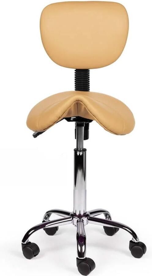 Zadelkruk Nederland Zadelkruk Rugleuning Standaard Beige Zithoogte 50 68cm kruk op wielen krukje werkkruk zadelkruk bureaukruk kapperskruk verstelbaar draaikruk tabouret zadelkruk met rugleuning tot 160kg