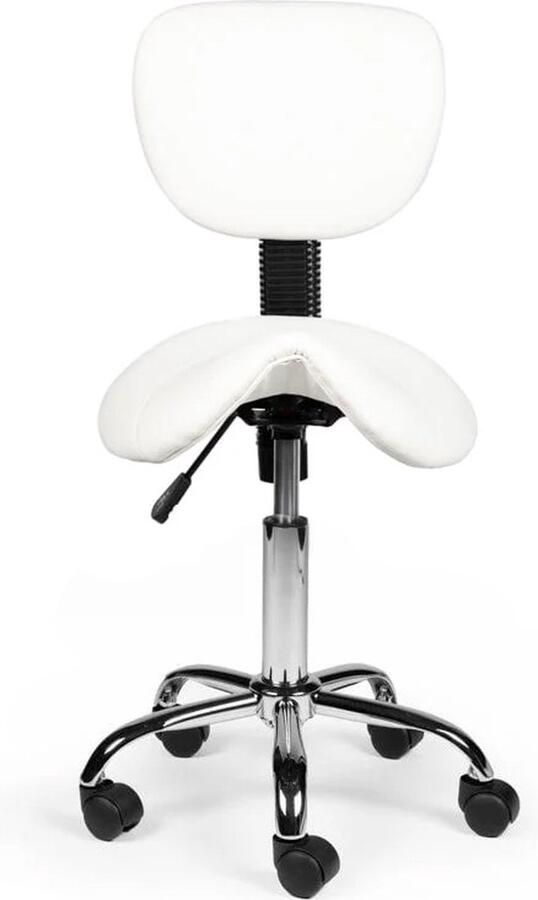 Zadelkruk Nederland Zadelkruk Rugleuning Laag Wit Zithoogte 40 58cm kruk op wielen krukje werkkruk zadelkruk bureaukruk kapperskruk verstelbaar draaikruk tabouret zadelkruk met rugleuning tot 160kg - Foto 2