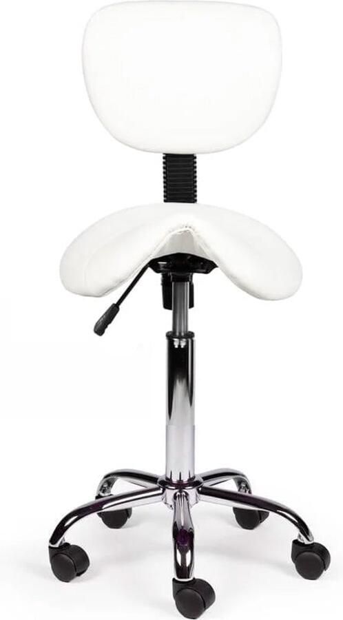 Zadelkruk Nederland Zadelkruk Rugleuning Standaard Wit Zithoogte 50 68cm kruk op wielen krukje werkkruk zadelkruk bureaukruk kapperskruk verstelbaar draaikruk tabouret zadelkruk met rugleuning tot 160kg - Foto 2