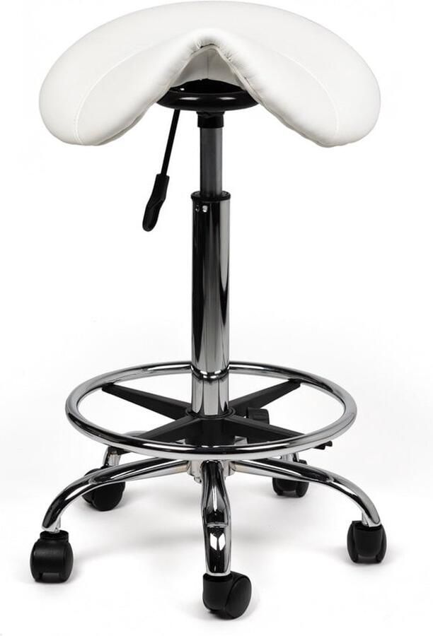 Zadelkruk Nederland Zadelkruk Zeno Hoog Wit met Voetring Zithoogte 70 84cm kruk op wielen krukje werkkruk zadelkruk bureaukruk kapperskruk verstelbaar draaikruk tabouret zadelkruk met rugleuning tot 160kg