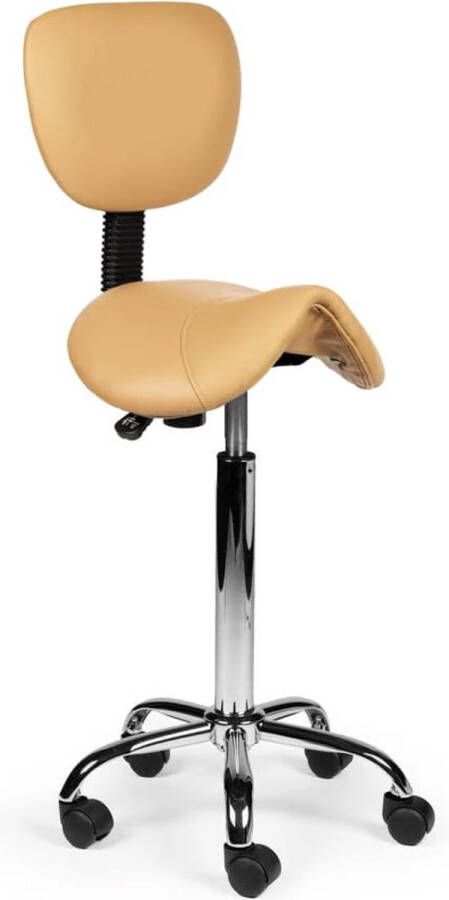 Zadelkruk Nederland Zadelkruk Rugleuning Hoog Beige Zithoogte 70 84cm kruk op wielen krukje werkkruk zadelkruk bureaukruk kapperskruk verstelbaar draaikruk tabouret zadelkruk met rugleuning tot 160kg - Foto 2