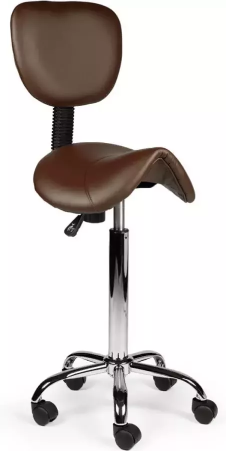 Zadelkruk Nederland Zadelkruk Rugleuning Hoog Bruin Zithoogte 70 84cm kruk op wielen krukje werkkruk zadelkruk bureaukruk kapperskruk verstelbaar draaikruk tabouret zadelkruk met rugleuning tot 160kg - Foto 2