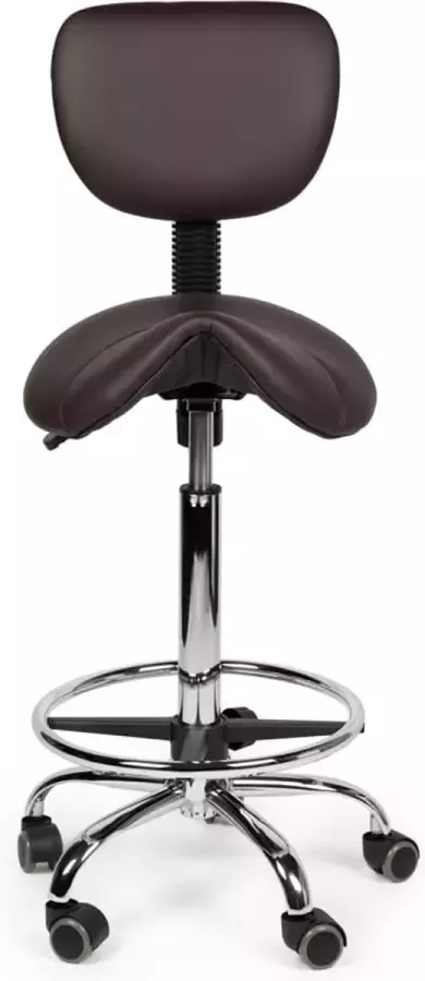 Zadelkruk Nederland Zadelkruk Rugleuning Hoog Bruin met Voetring Zithoogte 70 84cm kruk op wielen krukje werkkruk zadelkruk bureaukruk kapperskruk verstelbaar draaikruk tabouret zadelkruk met rugleuning tot 160kg - Foto 2