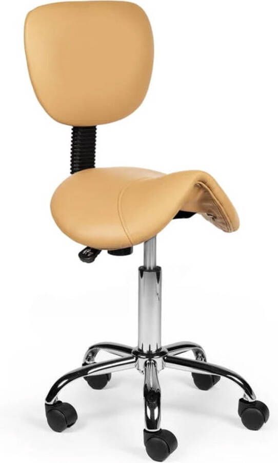 Zadelkruk Nederland Zadelkruk Rugleuning Laag Beige Zithoogte 40 58cm kruk op wielen krukje werkkruk zadelkruk bureaukruk kapperskruk verstelbaar draaikruk tabouret zadelkruk met rugleuning tot 160kg - Foto 2
