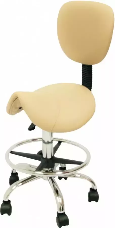 Zadelkruk Nederland Zadelkruk Rugleuning Laag Beige met Voetring Zithoogte 40 58cm kruk op wielen krukje werkkruk zadelkruk bureaukruk kapperskruk verstelbaar draaikruk tabouret zadelkruk met rugleuning tot 160kg